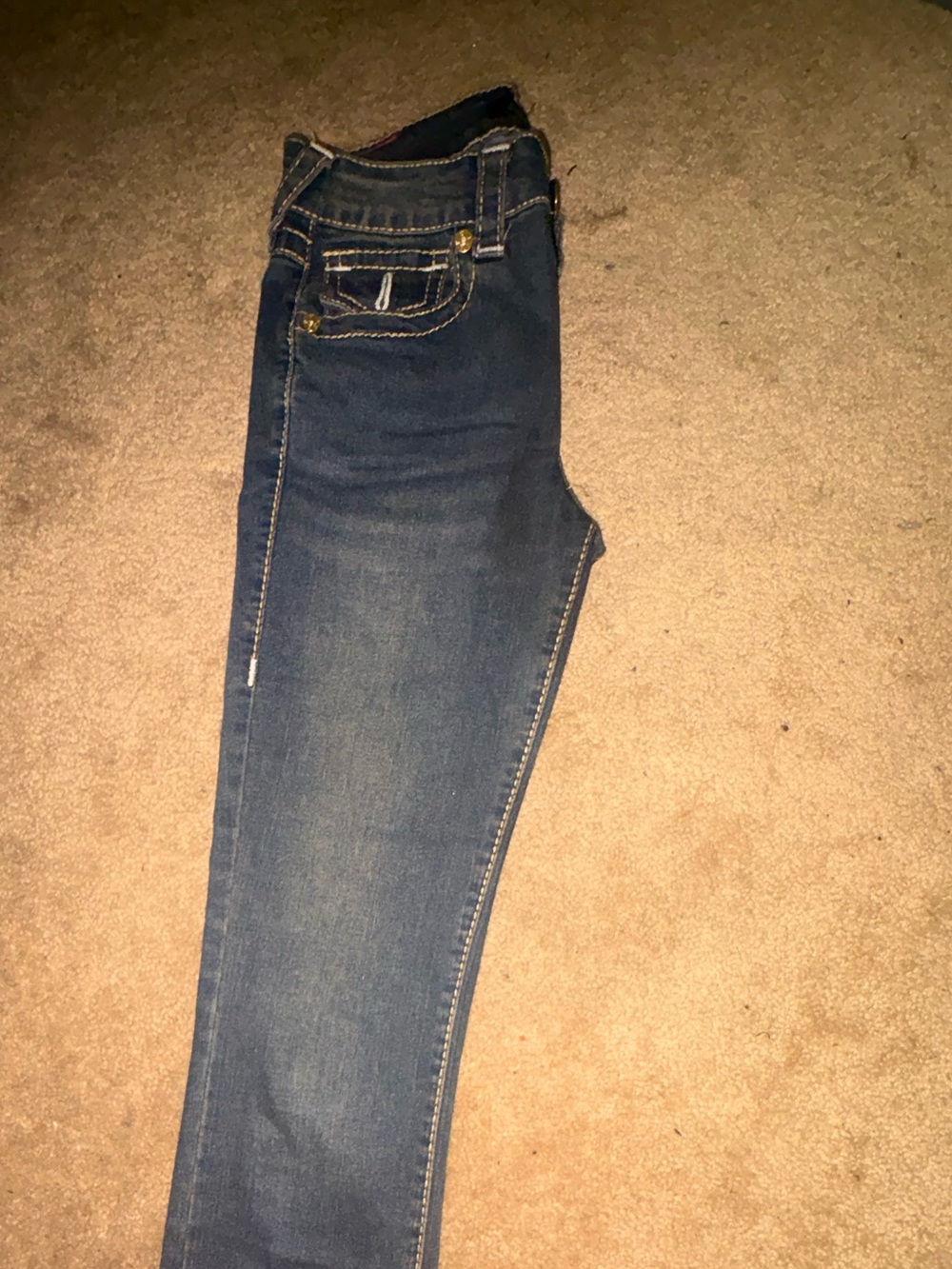 True Religion Dark Smoky Wash Women's Skinny Jeans - Blue Size 24 - Picture 6 of 7